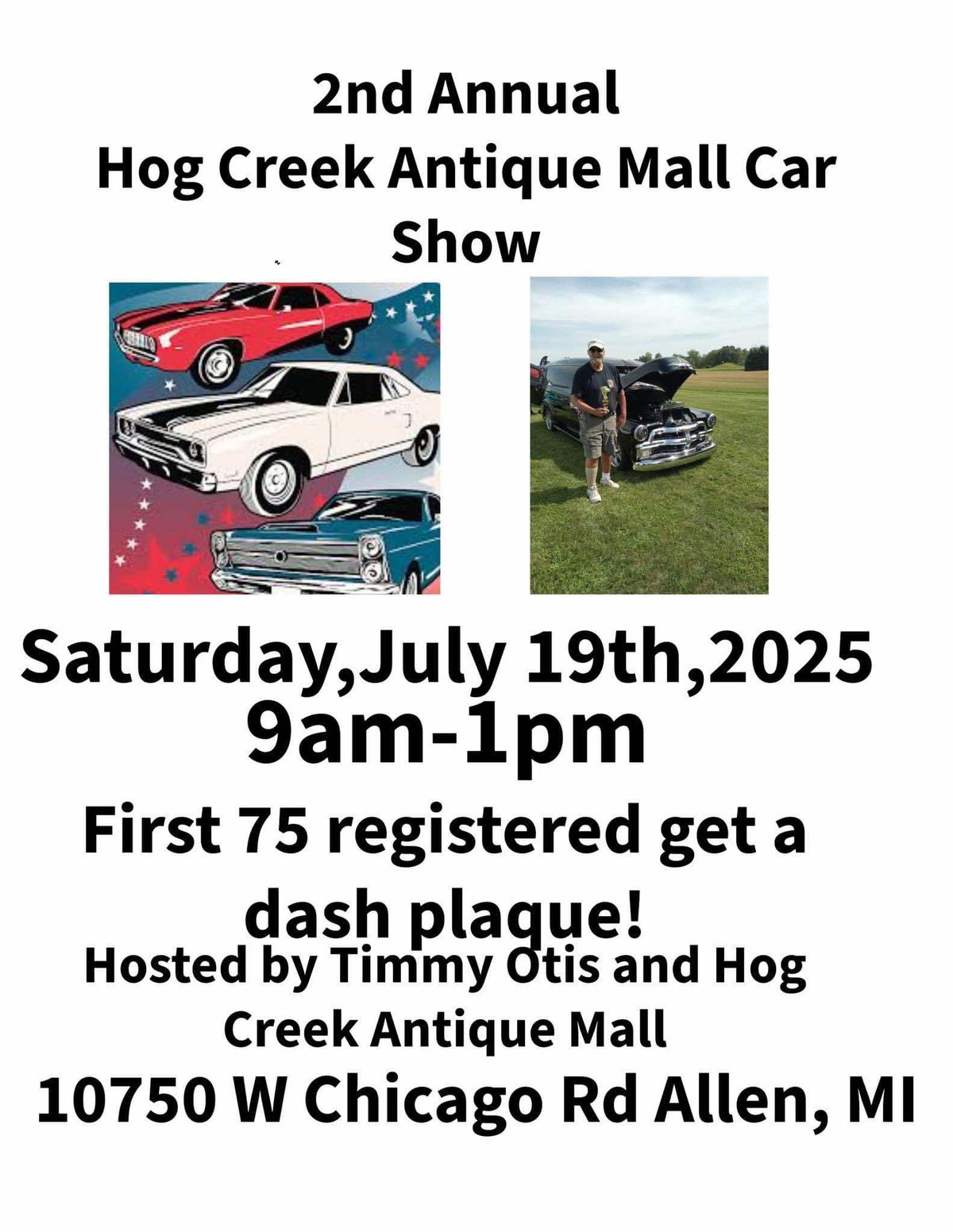 2nd Ann. Hog Creek Antique Mall Car Show, Sat., 7 19 2025, 9 am - 1 pm