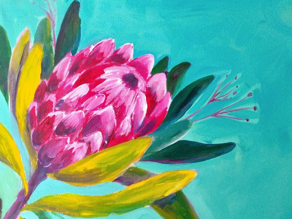 Paint and Wine Night in Auckland - Protea Bloom (Teal)