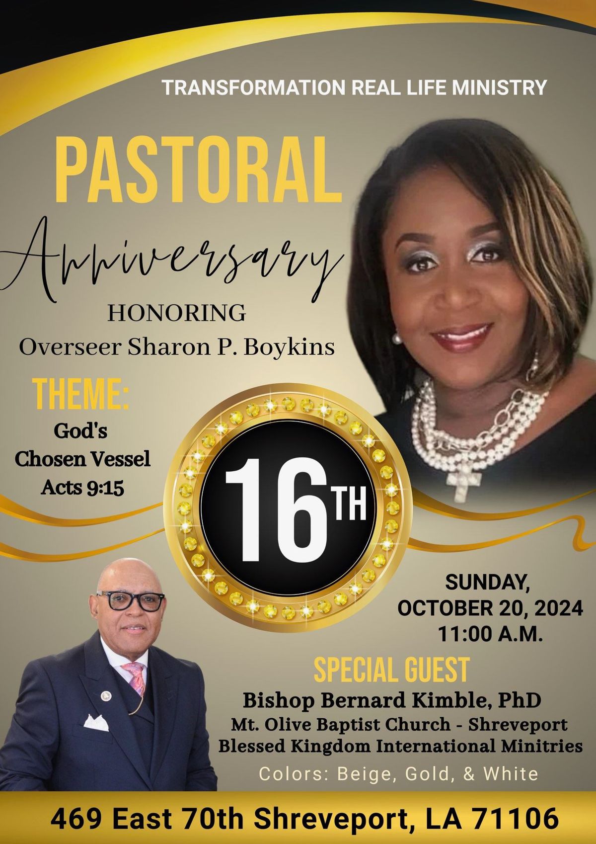 16th Pastoral Honorarium for Overseer Sharon P Boykins