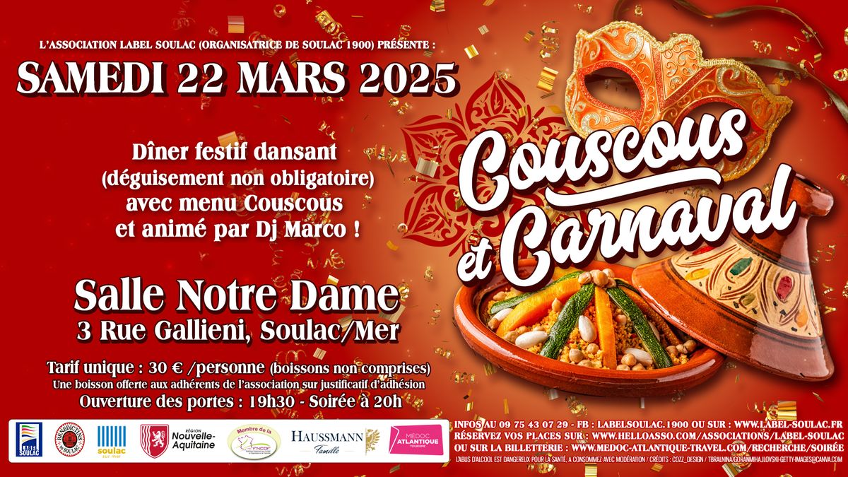 D\u00eener festif dansant "Couscous et Carnaval" anim\u00e9 par Dj Marco ! !