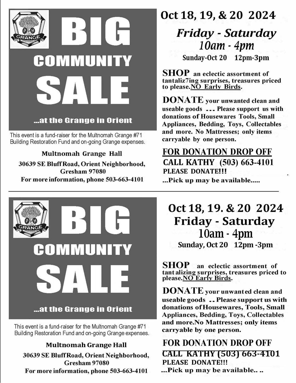 Big Community Sale at Multnomah Grange #71