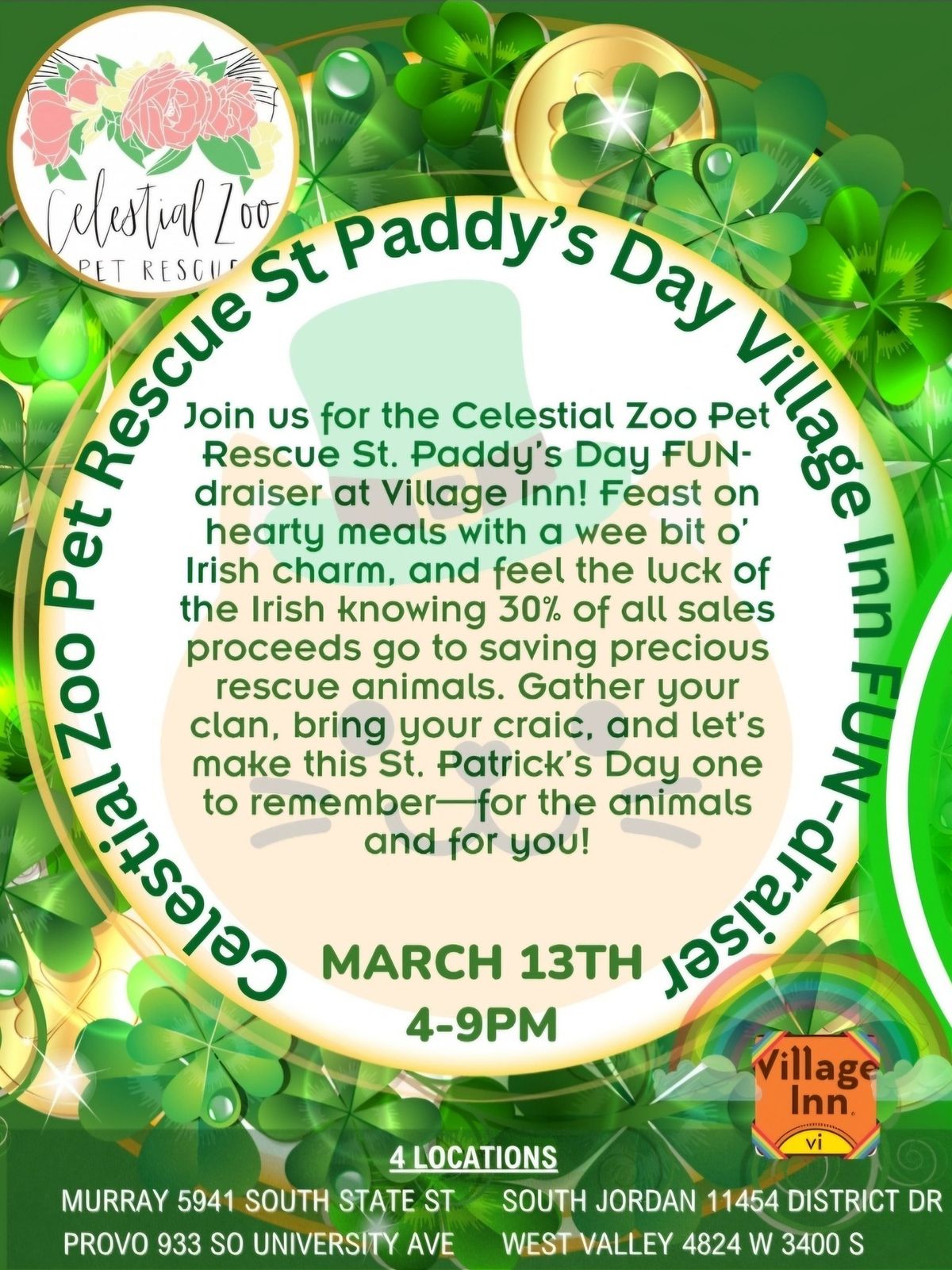 Celestial Zoo Pet Rescue St Paddy's Day Village Inn FUN-draiser 