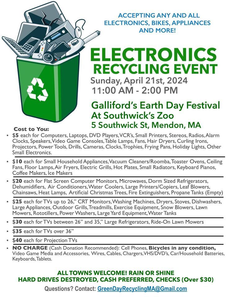 Electronics Recycling Event at Galliford's Earth Day Festival- Southwick's Zoo