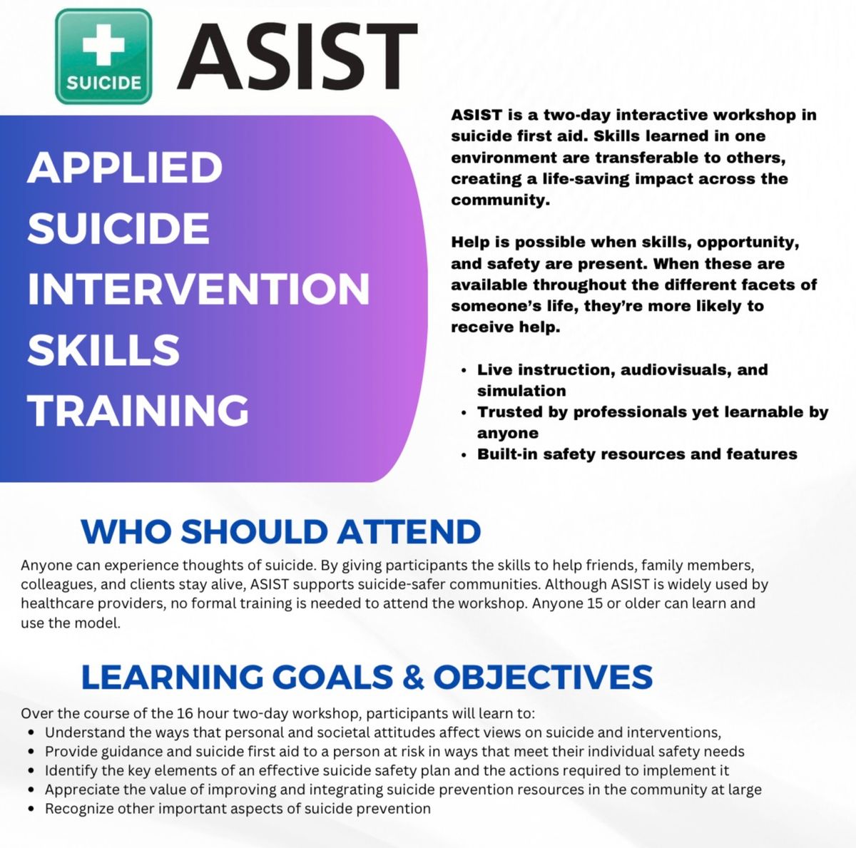 Suicide Prevention ASIST Training (FREE)