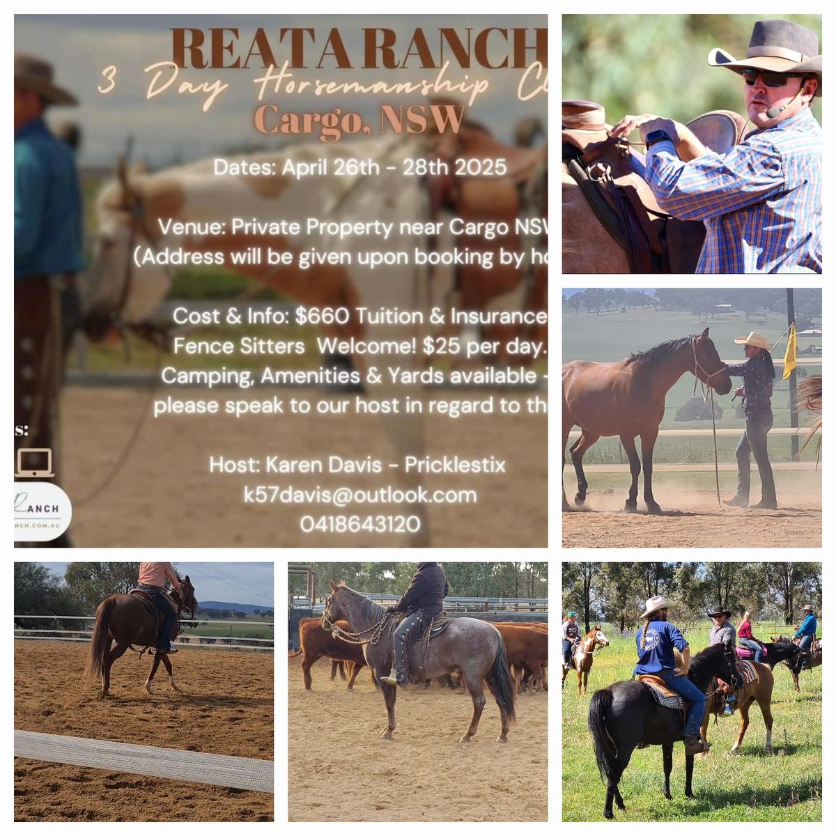 Reata Ranch 3 Day Horsemanship Clinic, Cargo, 2800 NSW.