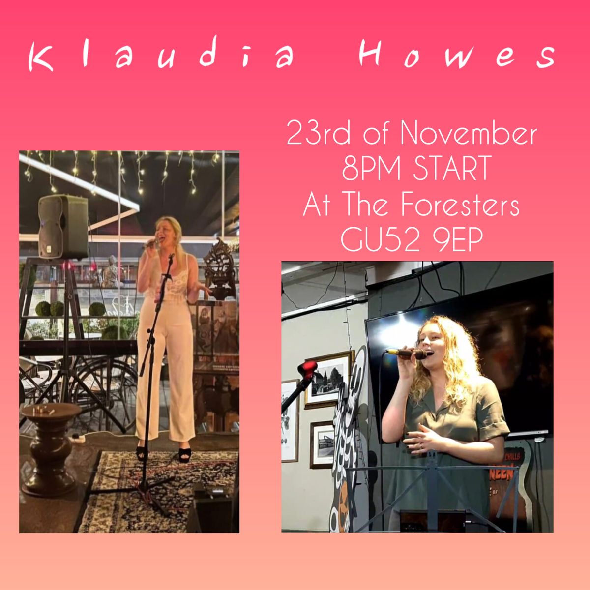 Songs, nibbles and drinks at The Foresters with Klaudia Howes!