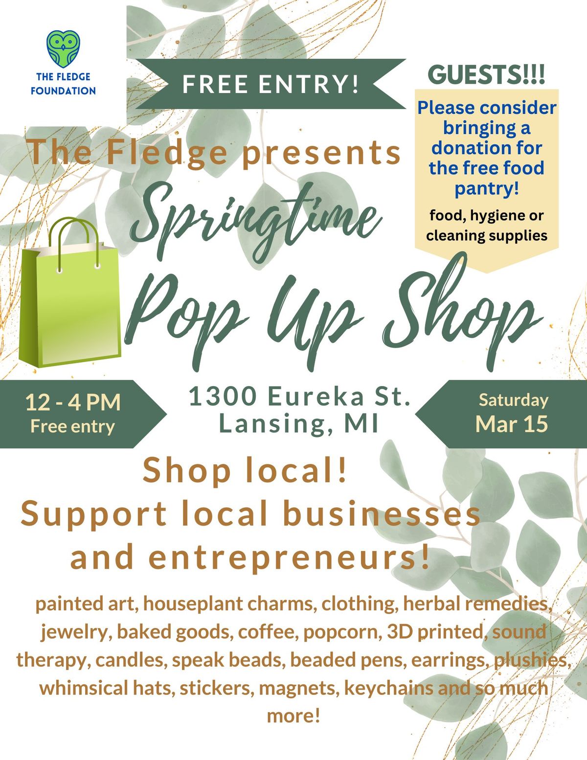 Springtime Pop Up Shop at the Fledge!