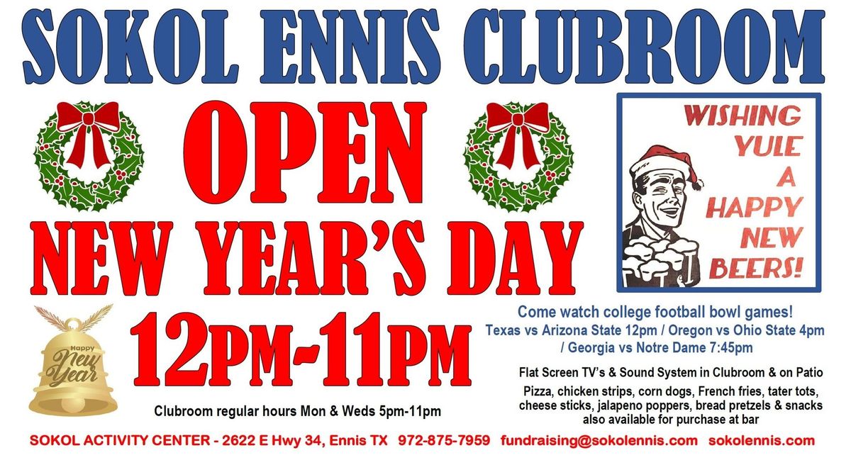 Clubroom Open New Year's Day 12pm