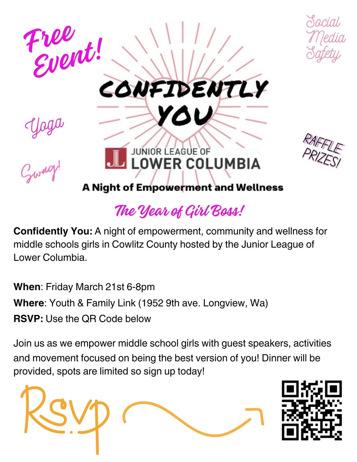 Confidently You! A Night of Empowerment and Wellness for Middle School Girls in Cowlitz County