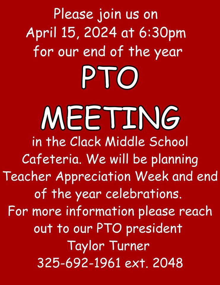 Clack Middle School PTO meeting