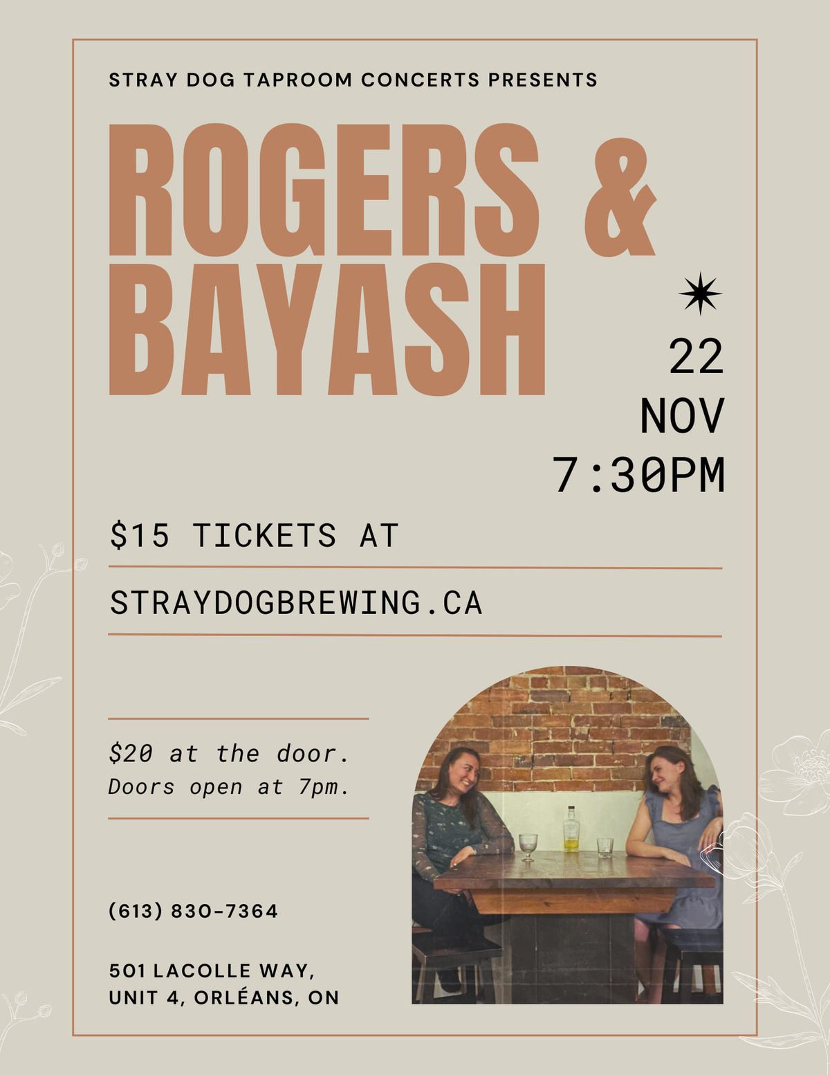 SDBC Taproom Concerts Presents - An evening with Rogers and Bayash