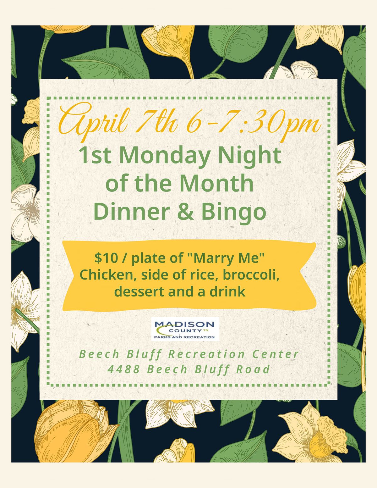 1st Monday Night of the Month Dinner & Bingo - April