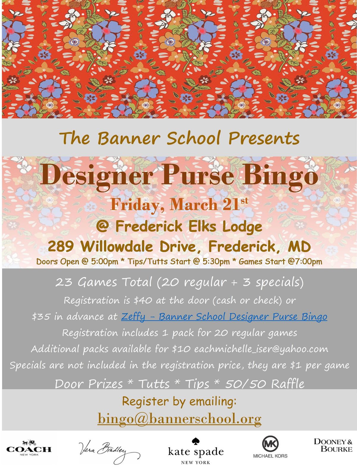 Designer Purse Bingo presented by The Banner School