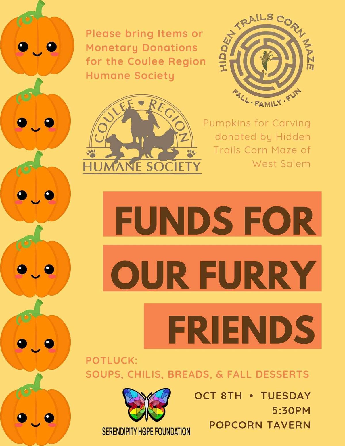 Funds For Our Furry Friends ~ Potluck, Pumpkin Carving, & CRHS Fundraiser