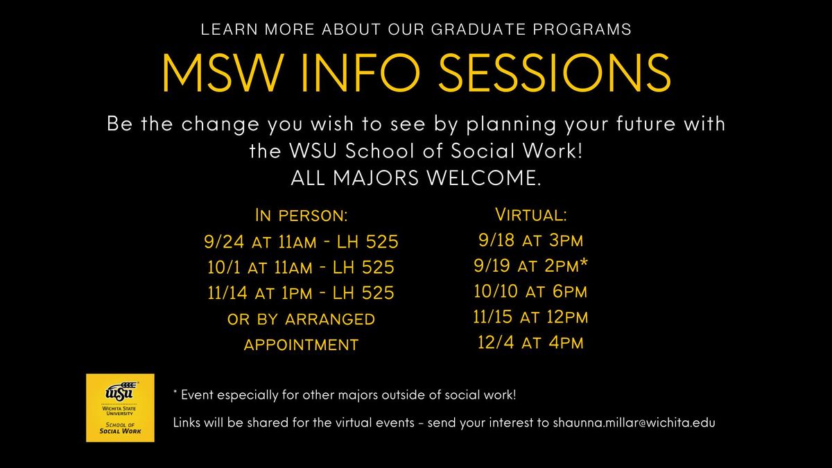 Lunch Time Info Sessions for the Master of Social Work at Wichita State - Be the Change in 2025