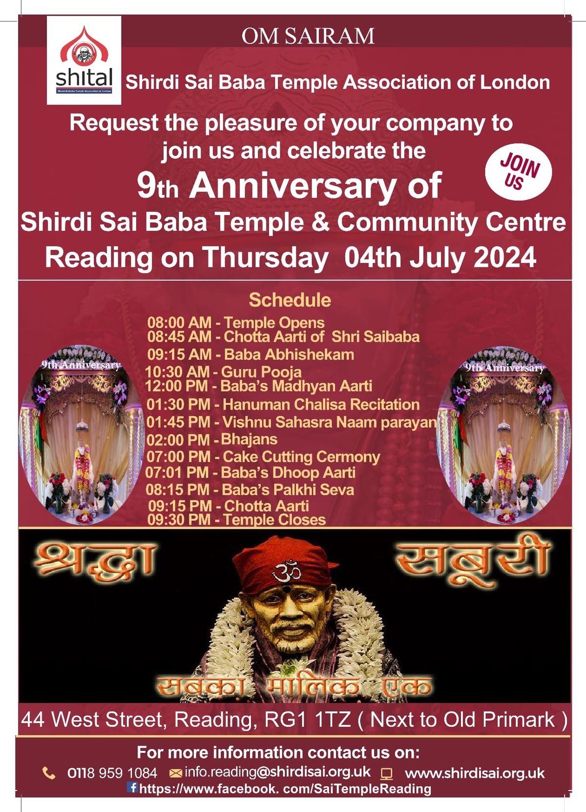 9th  Anniversary Celebrations for Reading Temple 