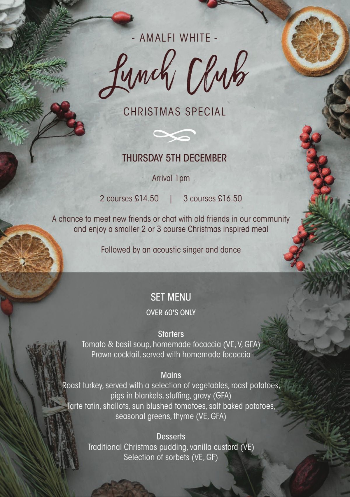 Amalfi white lunch club Christmas special 