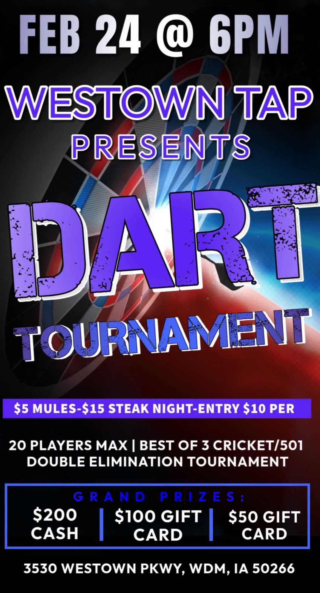 Monthly Dart Tournament @ Westown Tap!