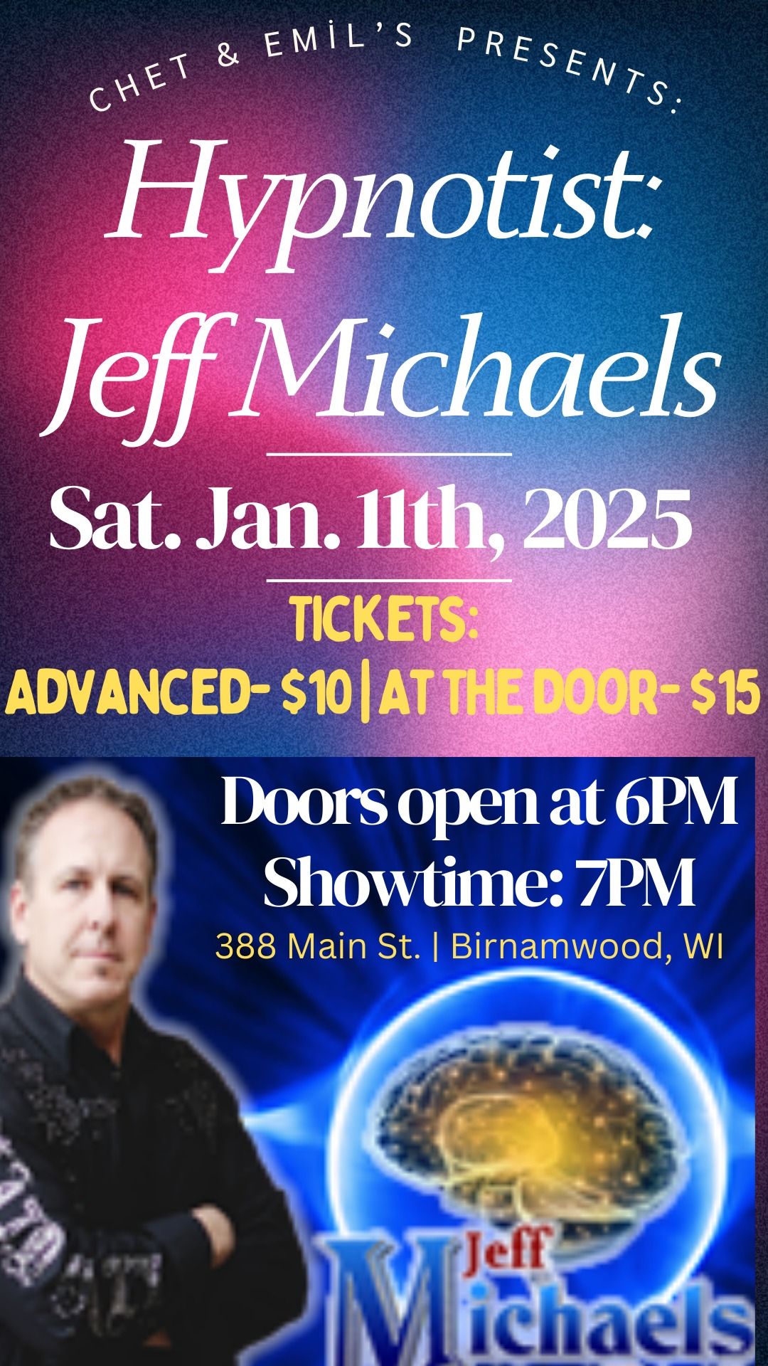 HYPNOTIST EVENT: JEFF MICHAELS 