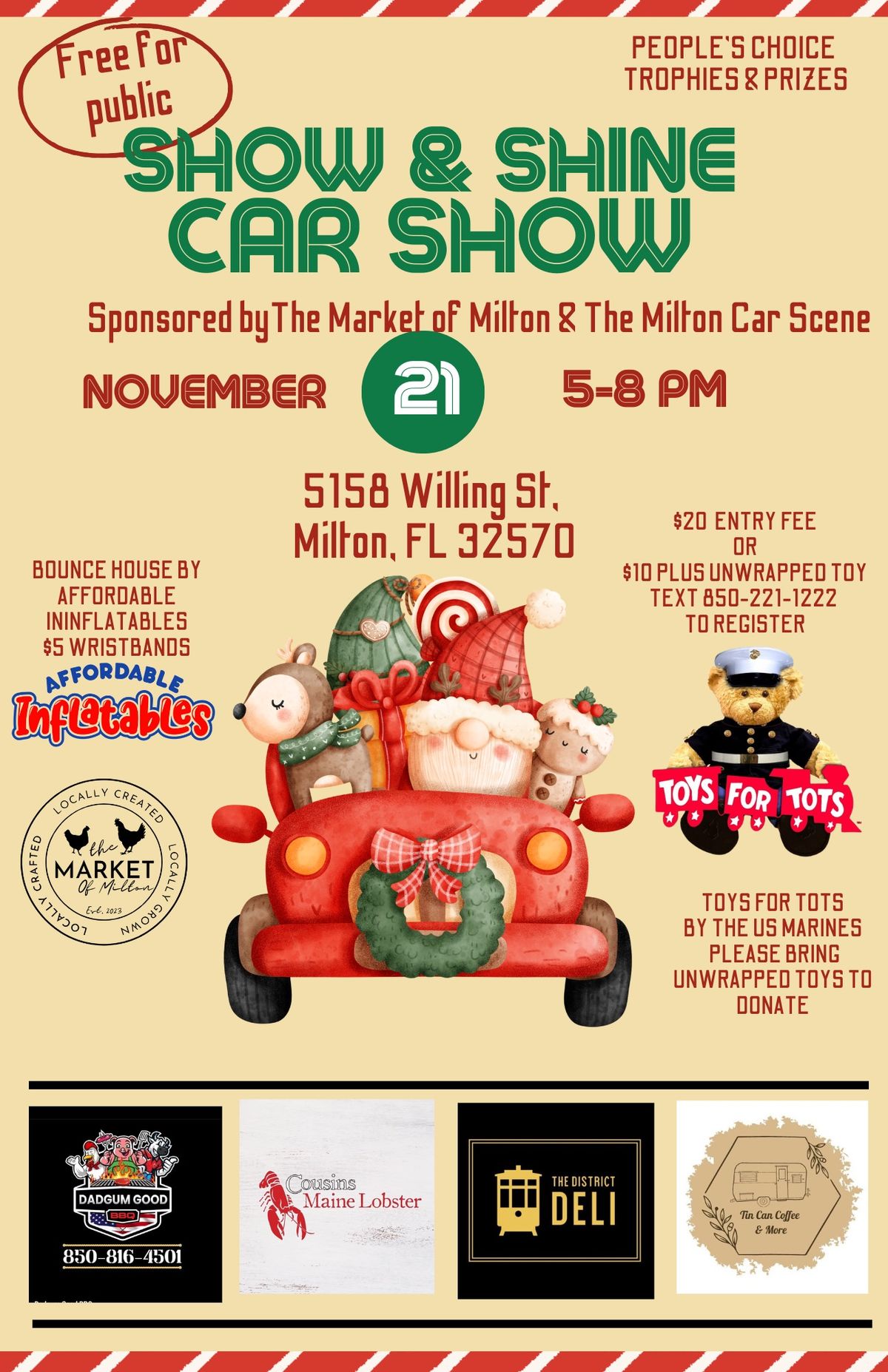 Car Show & Toys for Tots @ The Market of Milton