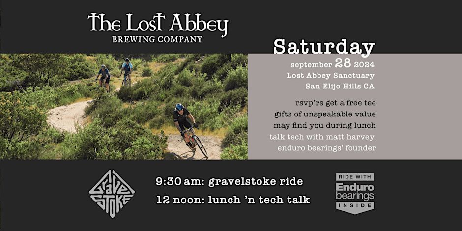 Gravelstoke Ride & Enduro Bearings Speakeasy at Lost Abbey Sanctuary