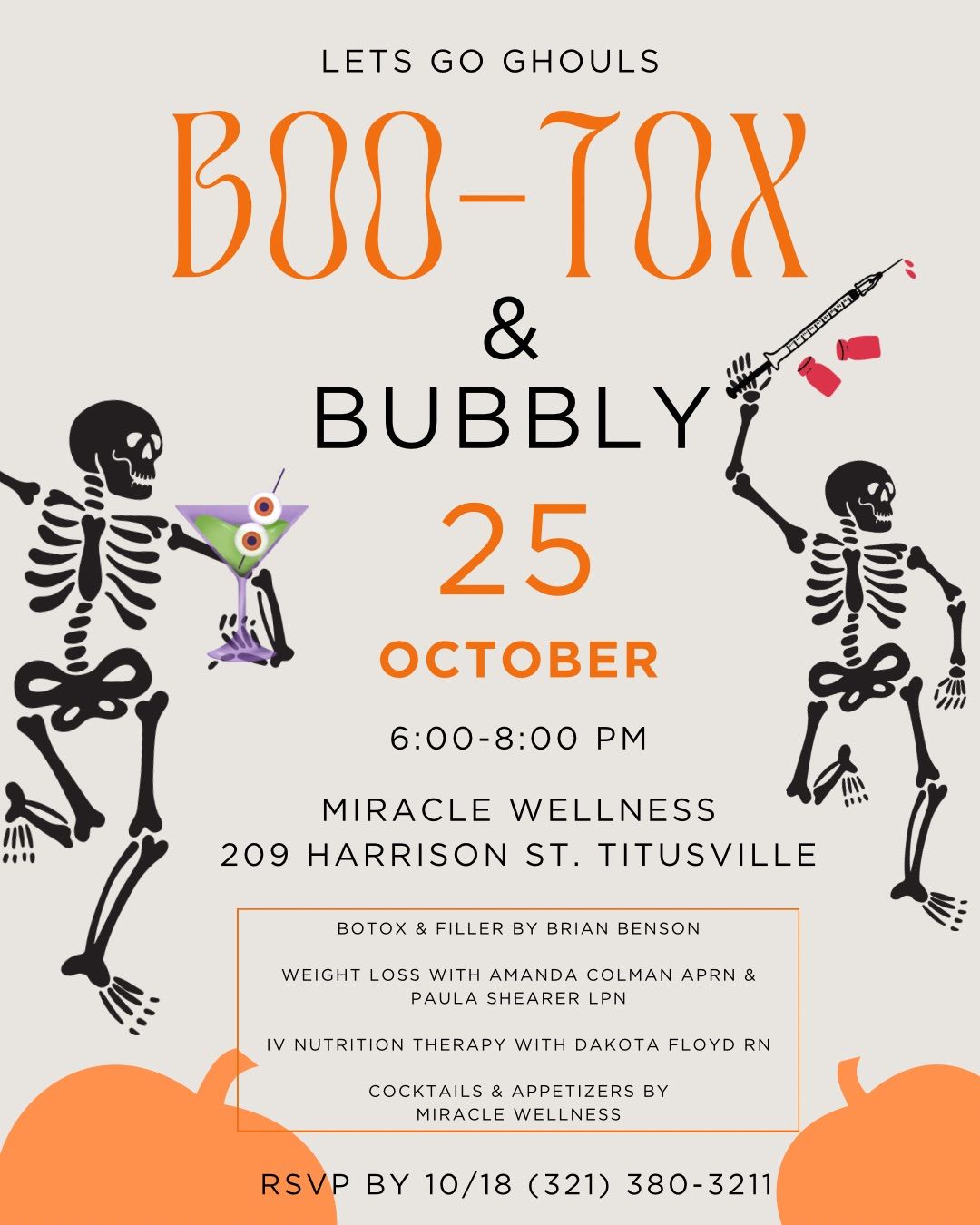 Boo-Tox & Bubbly with Brian Benson at Miracle Wellness