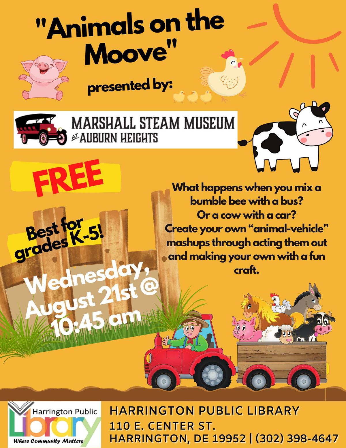 Animals on the Moove! \ud83d\udc04\ud83c\udfce\ufe0f\ud83d\udc1d[presented by Marshall Steam Museum at Auburn Heights] 