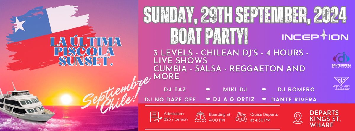 LA ULTIMA PISCOLA - SUNSET BOAT PARTY | SUN 29TH SEPT | 3 LEVELS, DJ'S & LIVE SHOWS | 4HRS