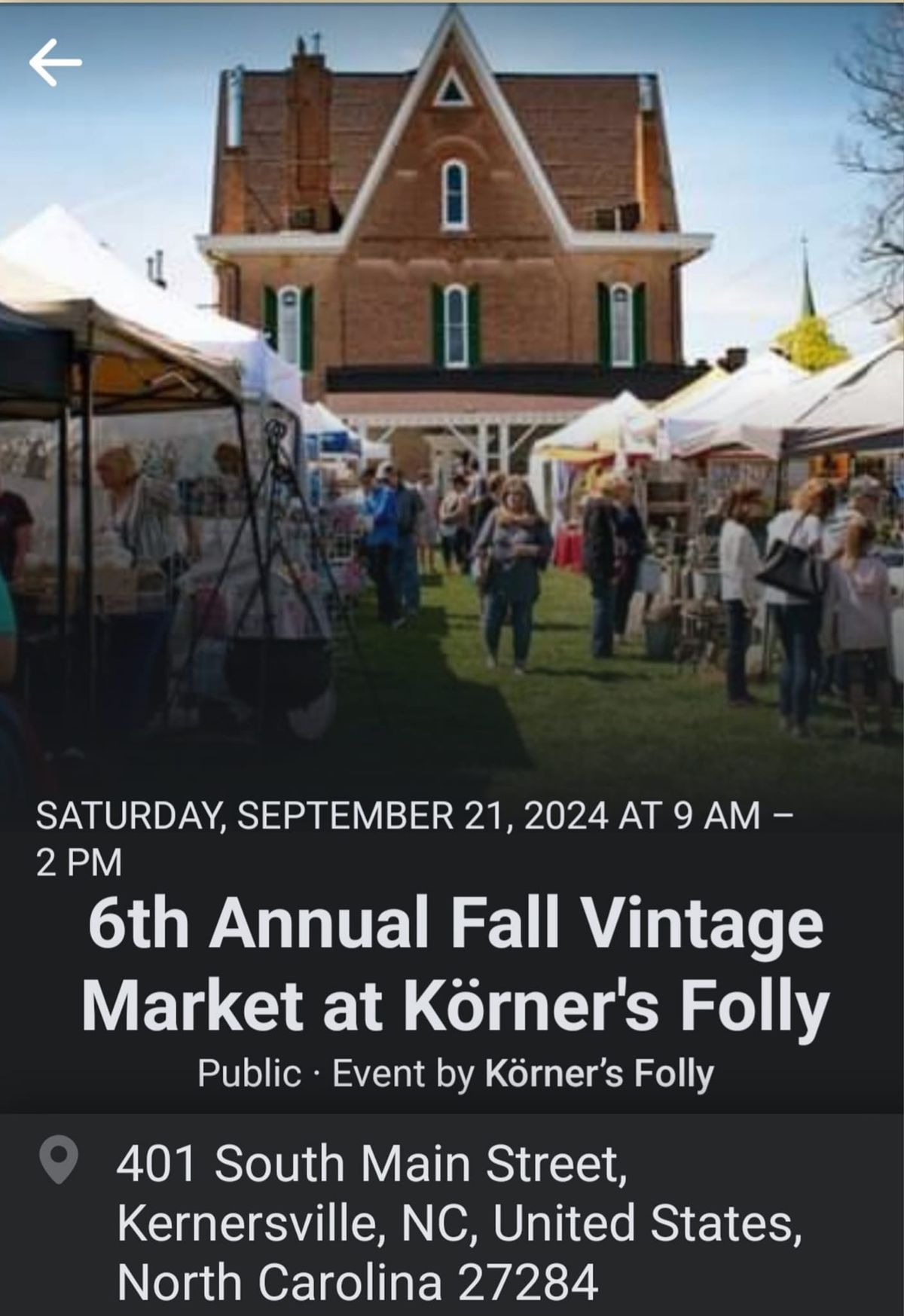 6th Annual fall vintage market at Korner's Folly 