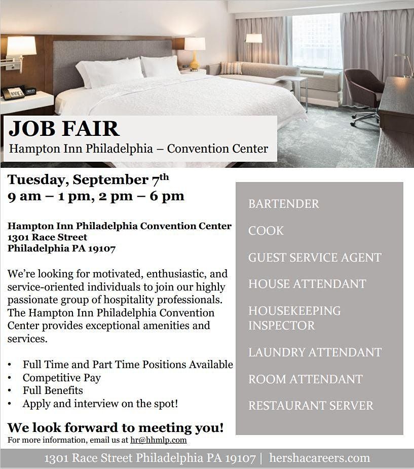 Philadelphia Hotel Job Fair Hampton Inn Philadelphia Convention