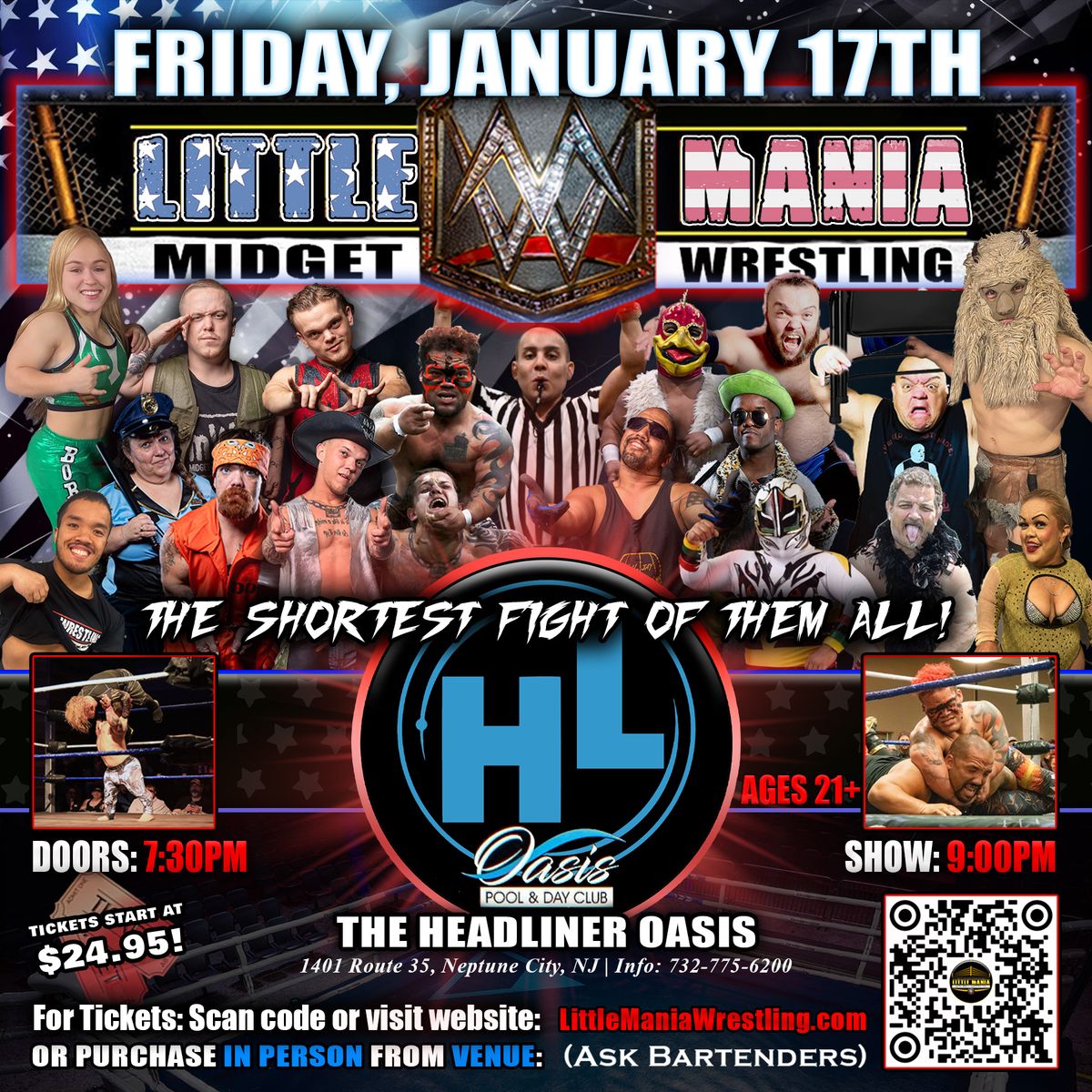 Neptune City, NJ - Midget Wrestling All * Stars @ Headliner Oasis "The Shortest Fight of Them All!"