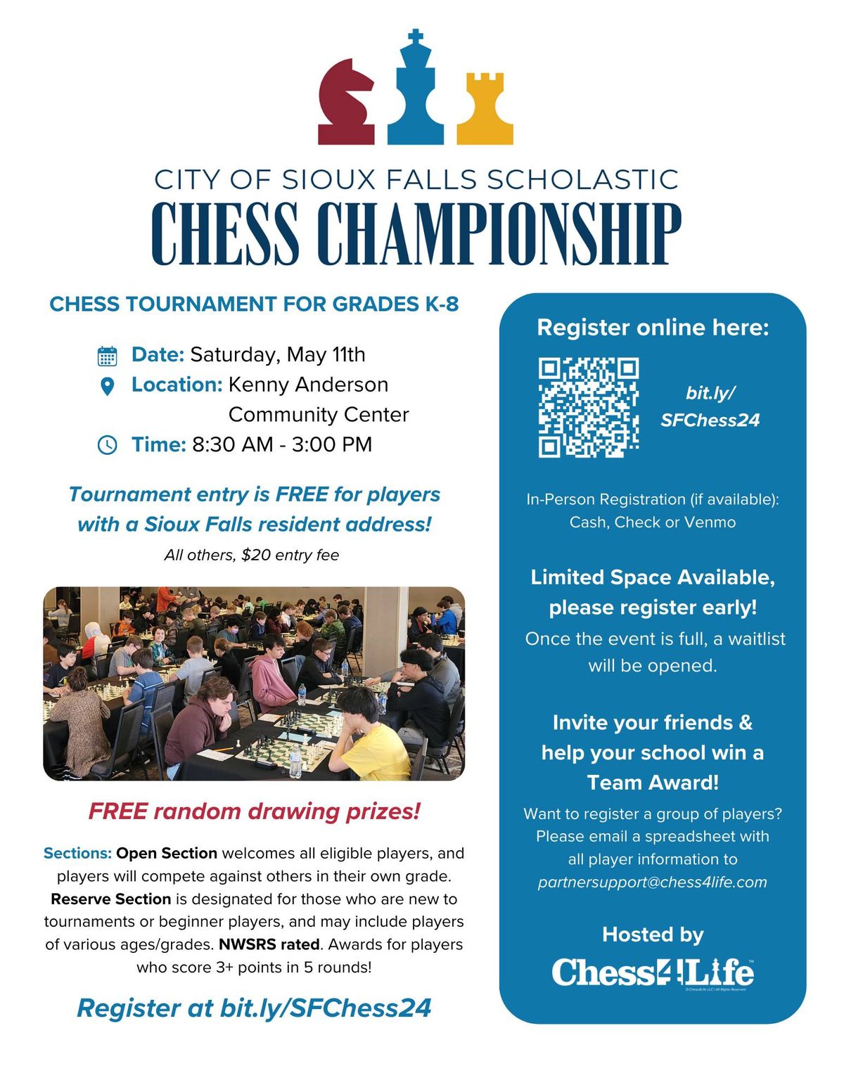 FREE Chess Tournament K-8 - FREE Pizza Lunch to Participants