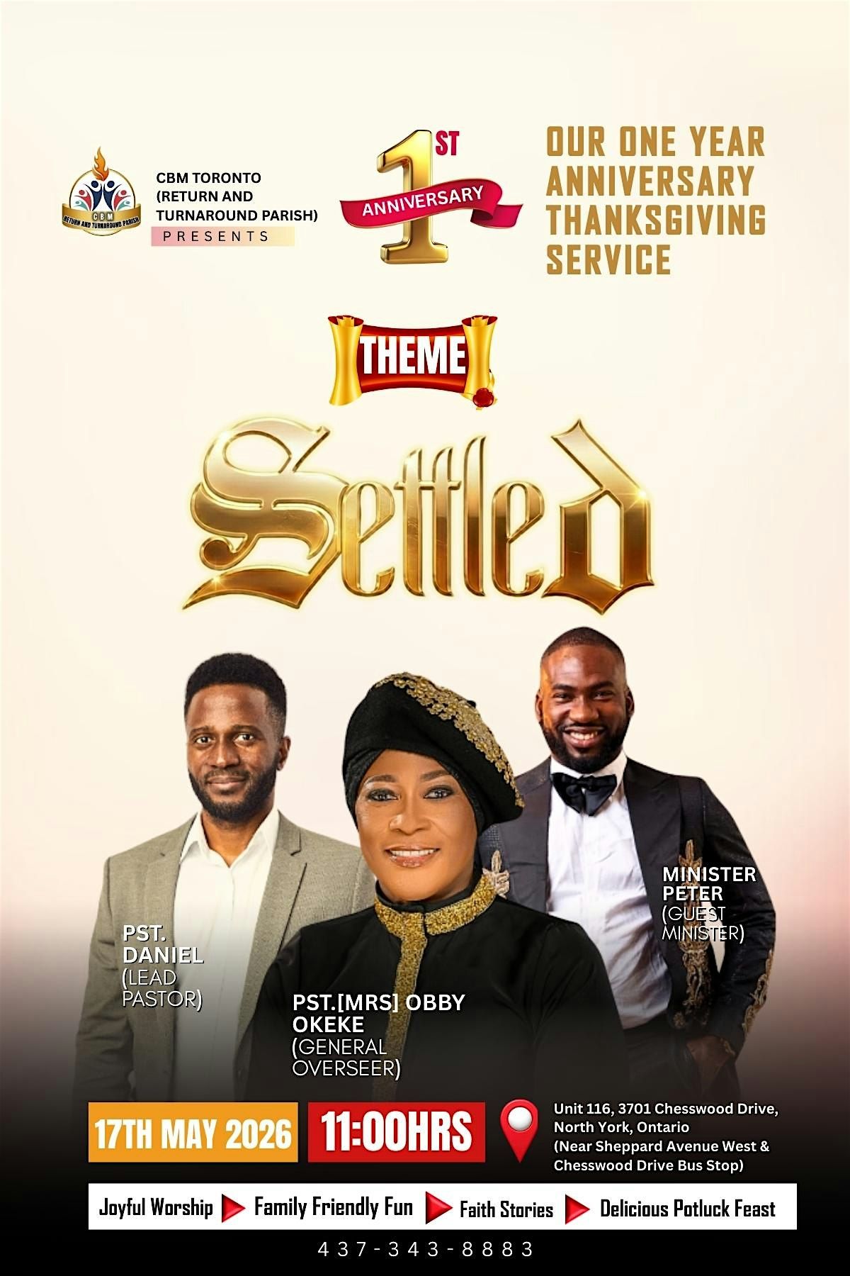 CBM Toronto 1st Anniversary Thanksgiving Service \u2013 Settled
