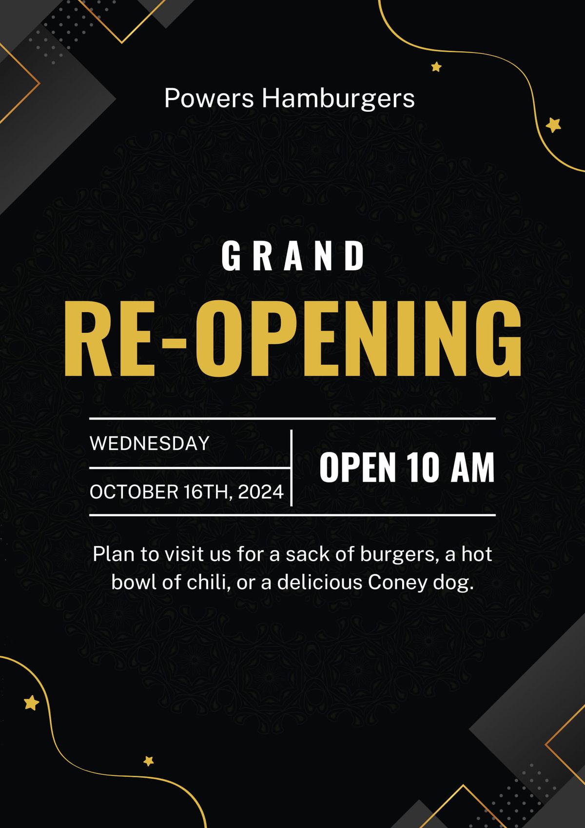 Powers Hamburgers: Grand Re-Opening 