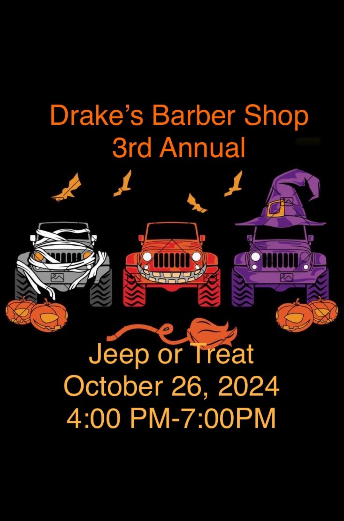 Drake\u2019s Barber Shop 3rd Annual Jeep or Treat