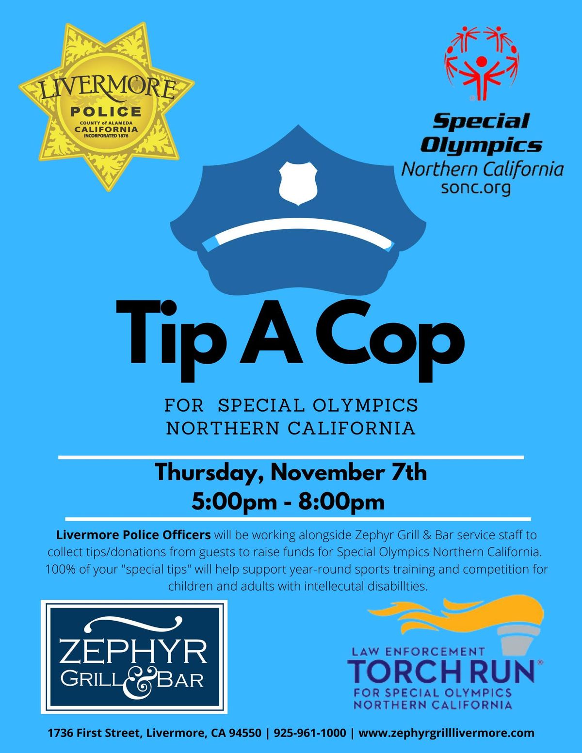 Tip A Cop at Zephyr's Grill & Bar