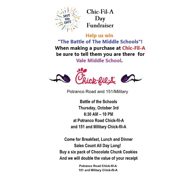 Chic-Fil-A Day Fundraiser "The Battle of The Middle Schools"!