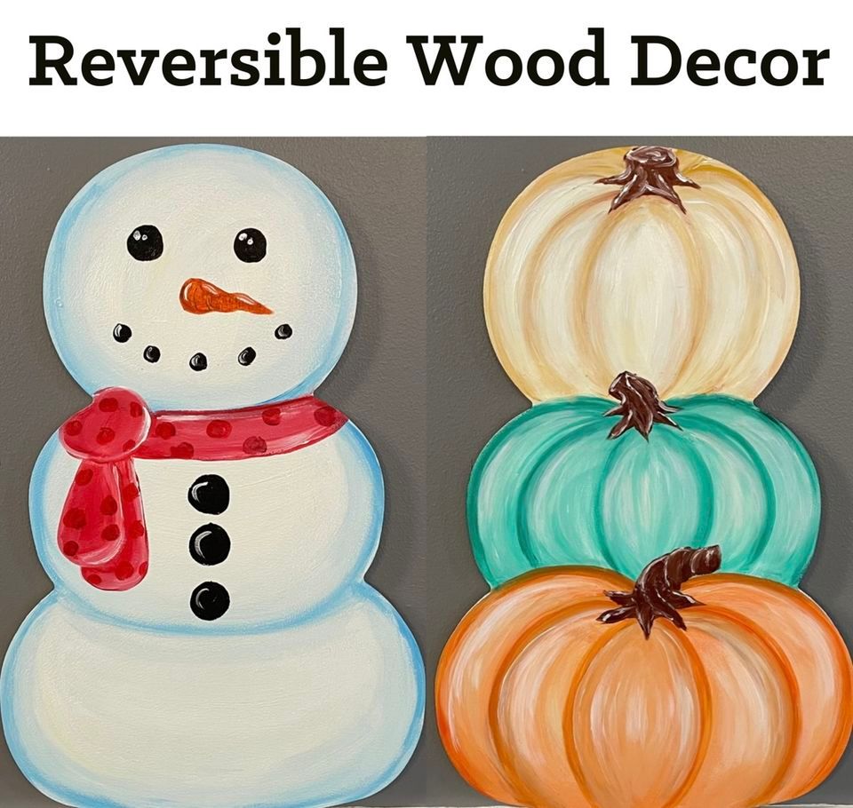 Pumpkin & Snowman Reversible Wood Decor