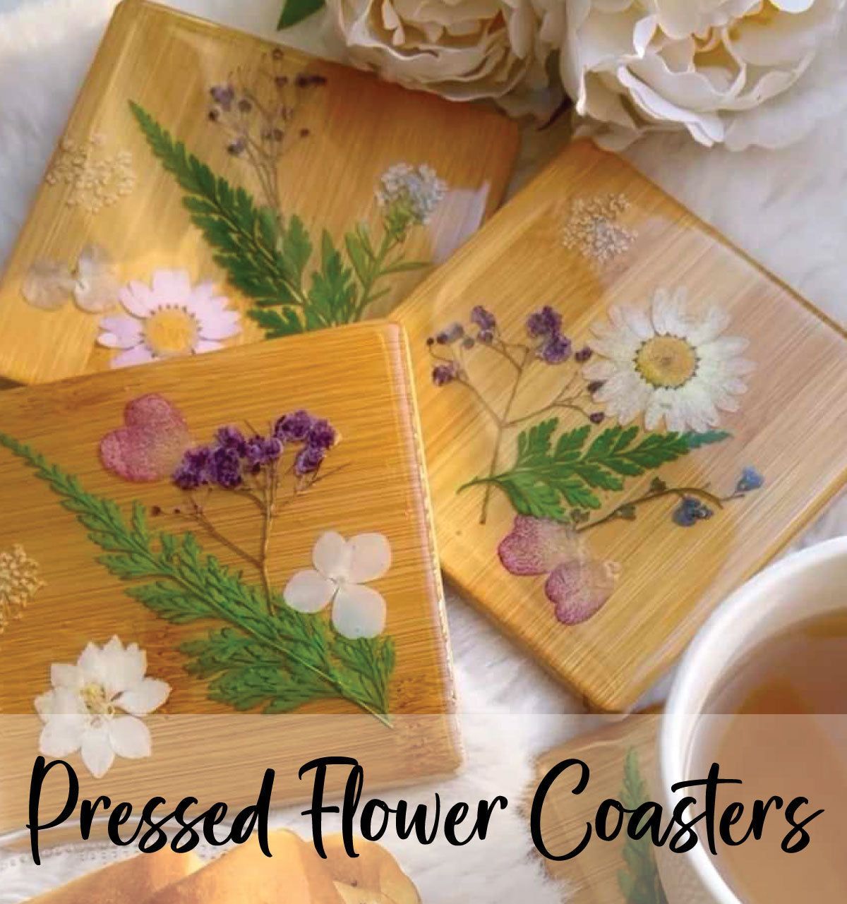 2\/27 Set of 4 Pressed Flower Resin Coasters - 7pm