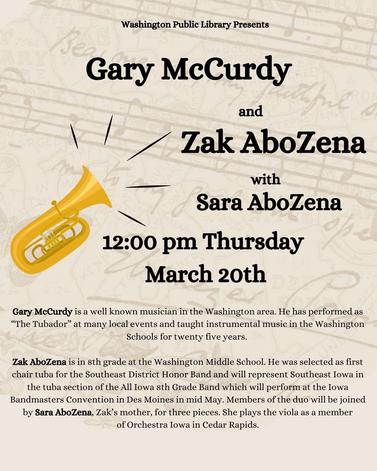 Noon Concert-Gary McCurdy and Zak AboZena, Sara AboZena Tuba Duo