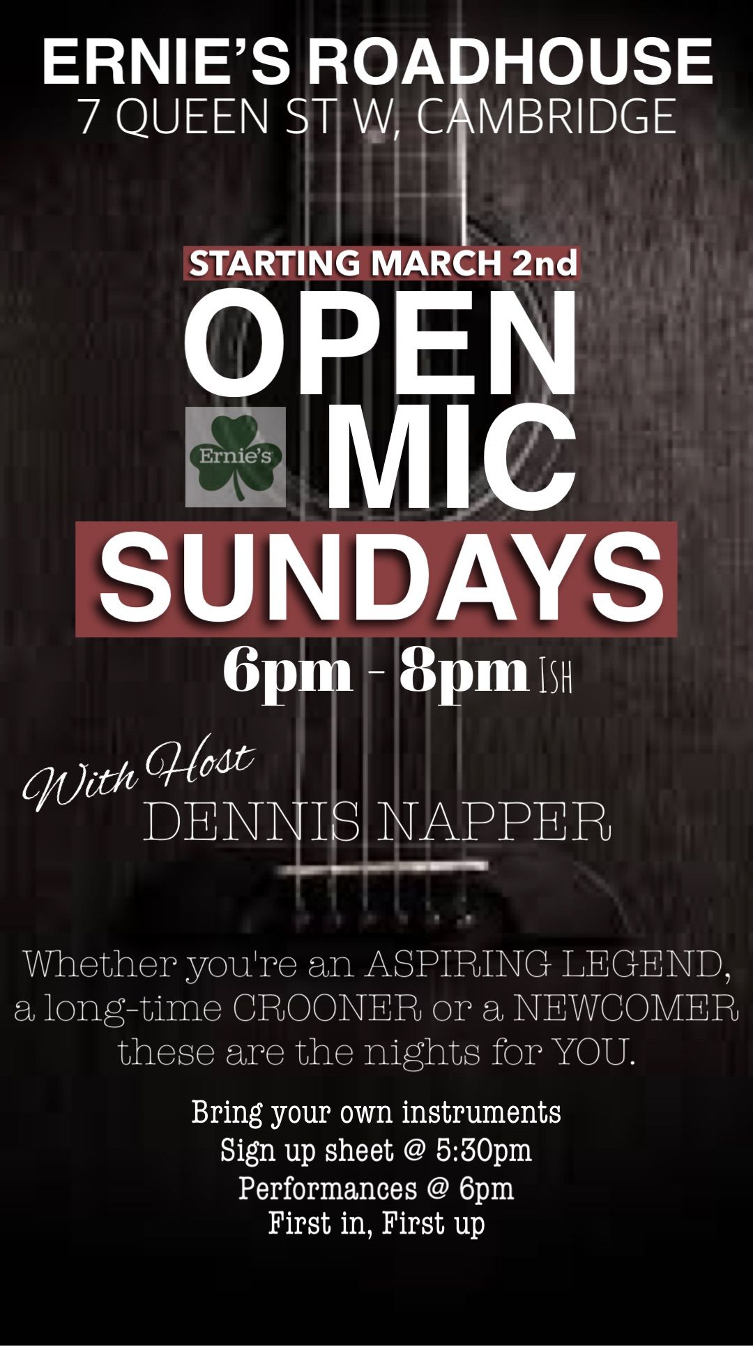 OPEN MIC SUNDAYS @ ERNIE\u2019S 