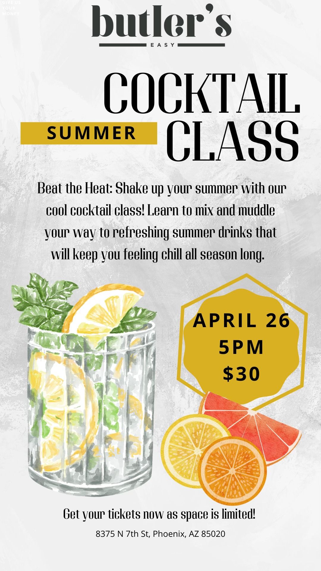 Summer Cocktail Class at Butler's Easy