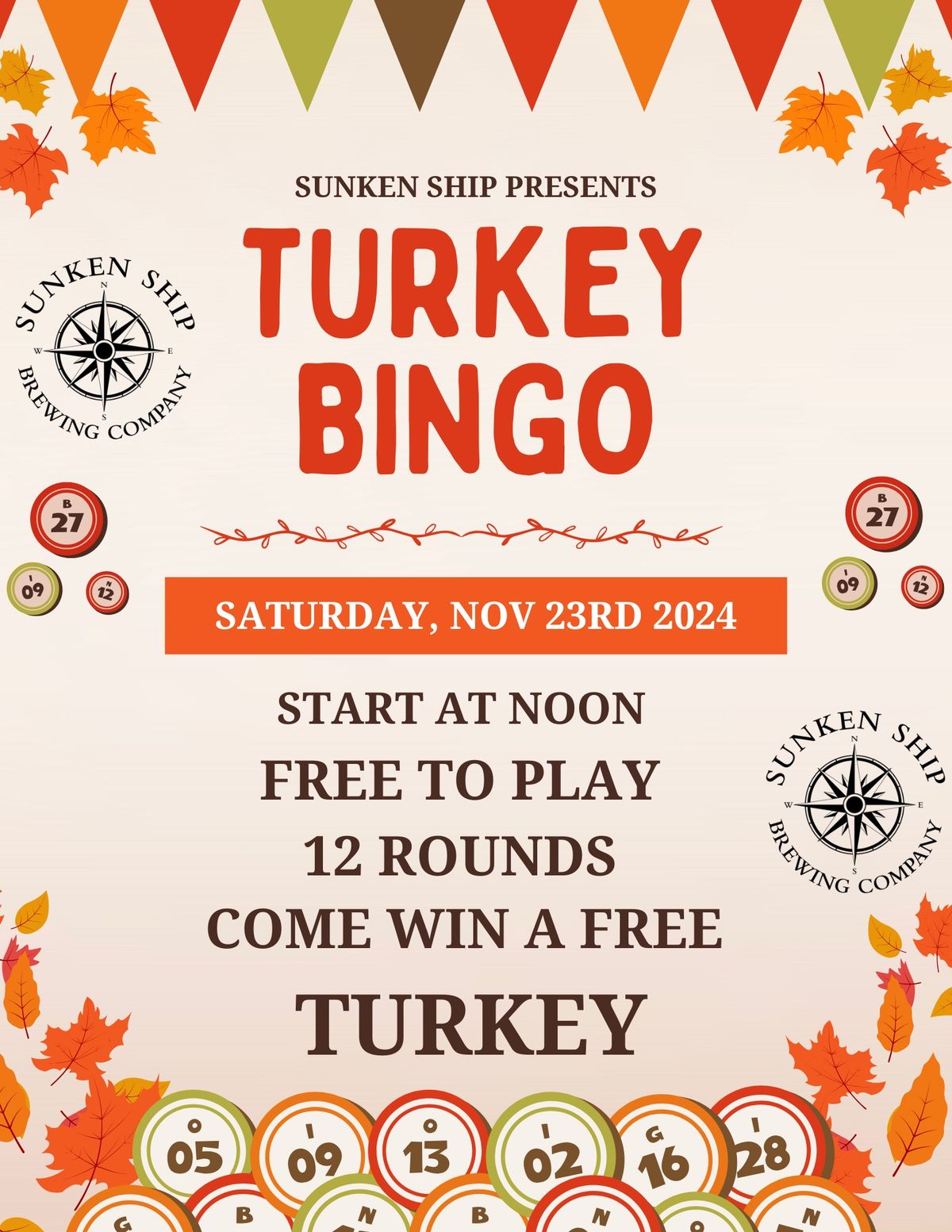 FREE Turkey Bingo @ Sunken Ship