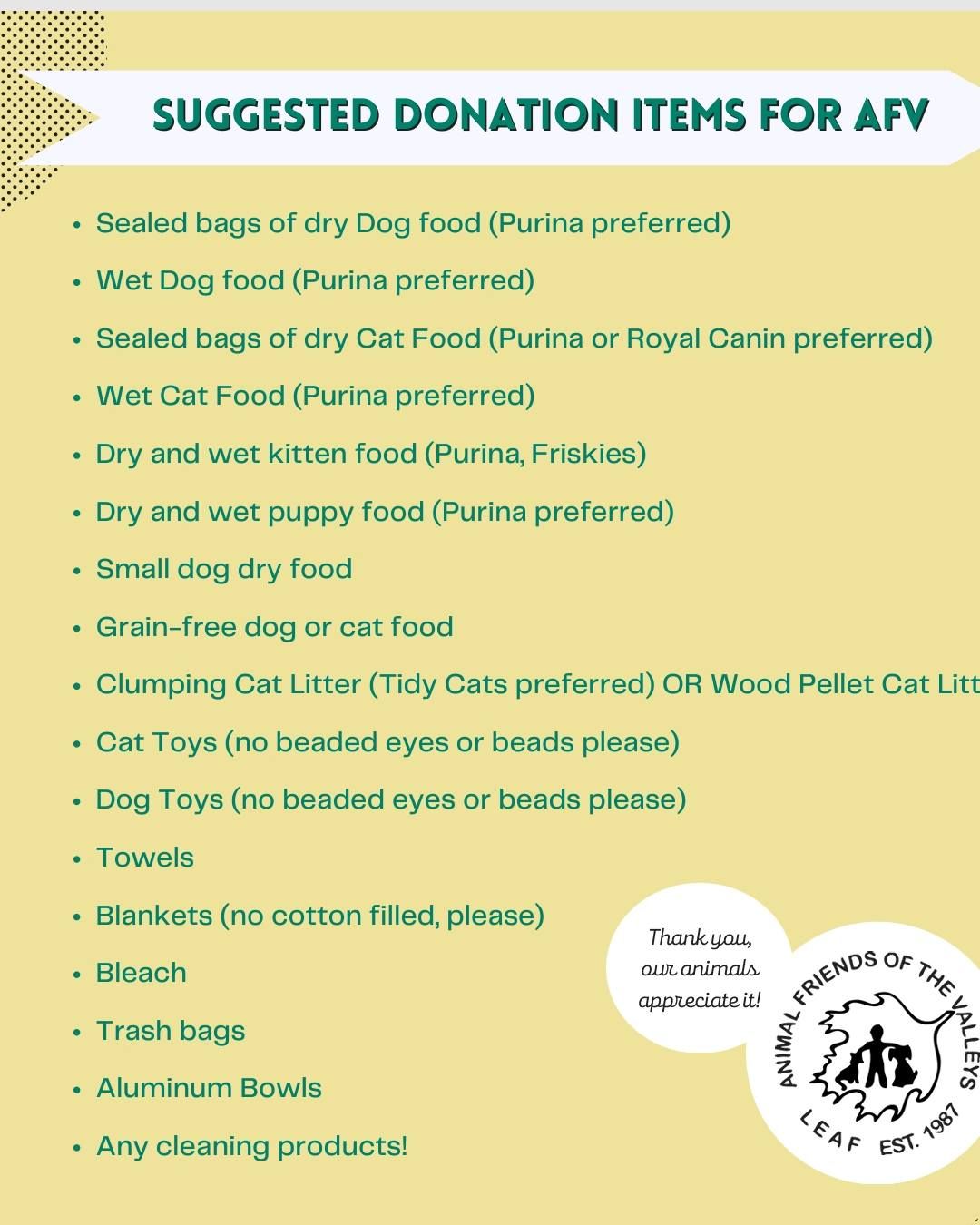 Animal Friends of the Valley Donation Drive