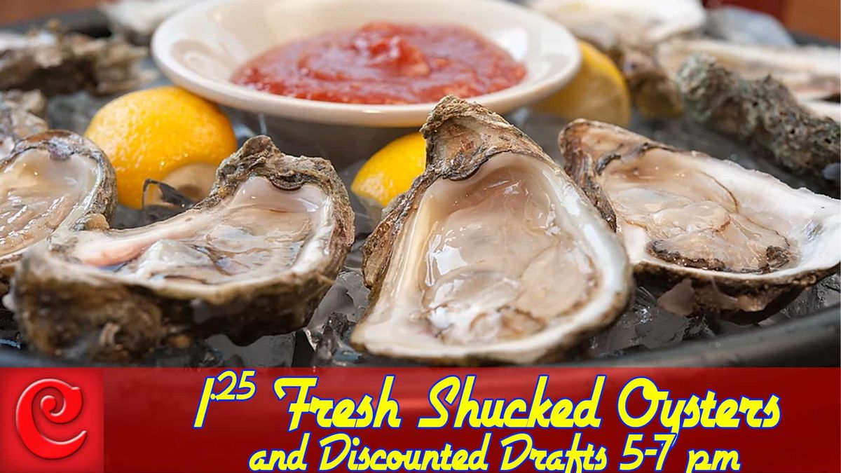 $1.25 Oysters & 1\/2 Price Drafts* (Mon \u2013 Thurs 5-7 at Cooper's)