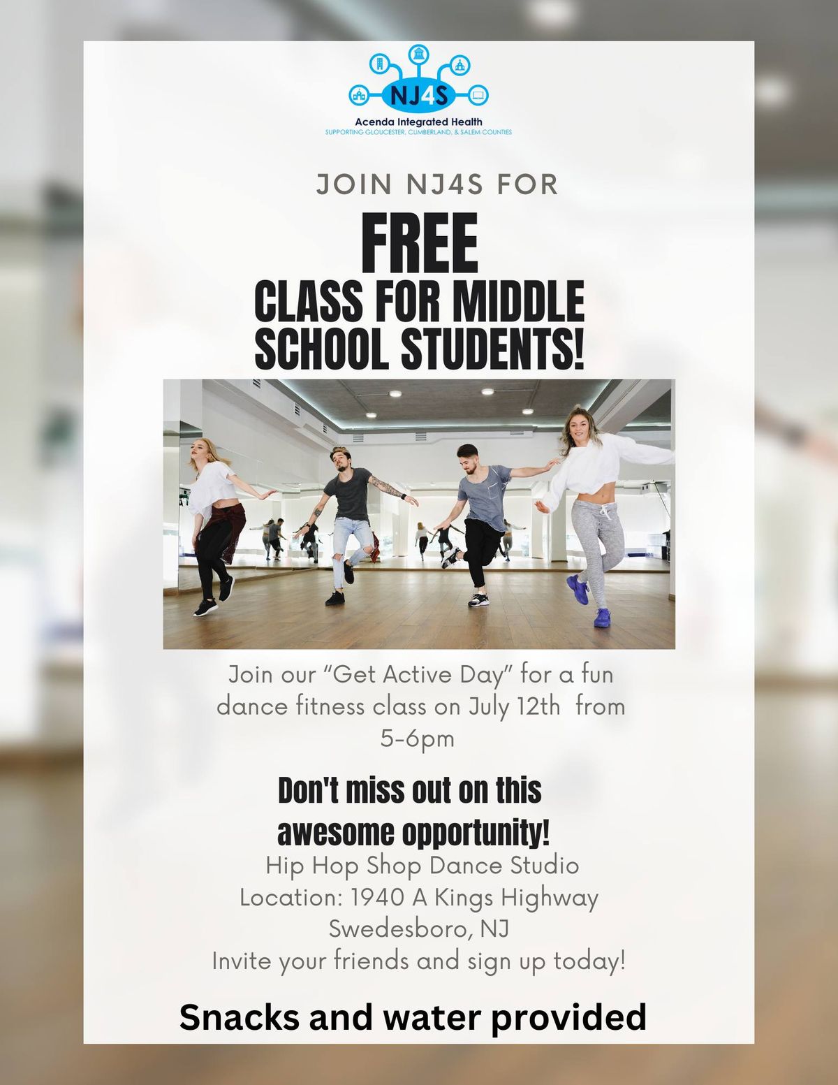 "Get Active" Fitness Dance Class for Middle Schoolers!