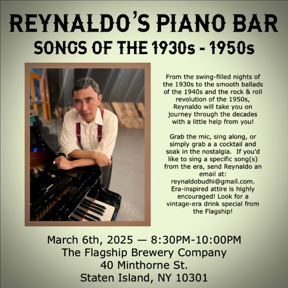 Reynaldo\u2019s Piano Bar: Songs of the 1930s-1950s