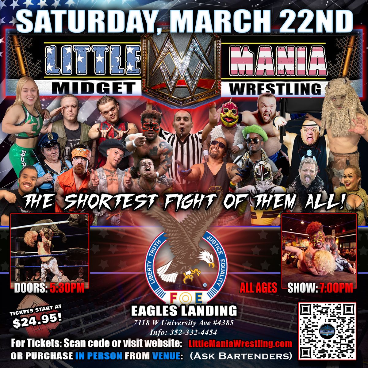 Gainesville, FL- Little Mania Midget Wrestling: The Shortest Fight of them All @The Eagles!