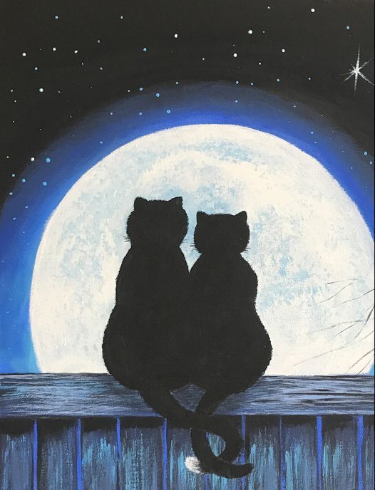 Acrylic Art Class - Two Cats & a Moon