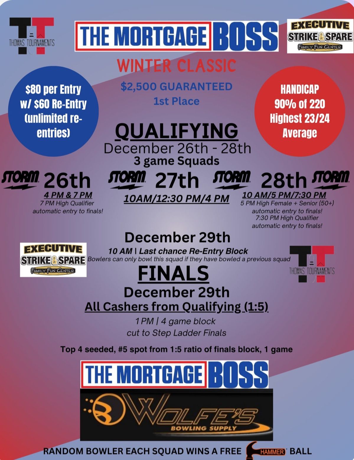 $2,500 GUARANTEED 1st place Mortgage Boss Winter Classic sponsored by Storm & Wolfe\u2019s bowling supply